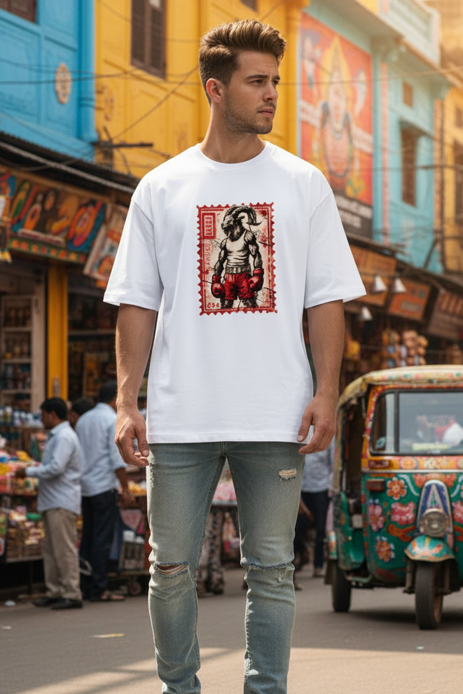 Men Goat Graphic Printed Oversized T-Shirt