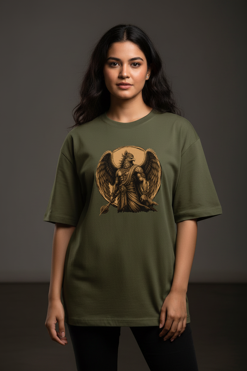Unisex Men & Women Epic Garuda Printed Oversized T-Shirt