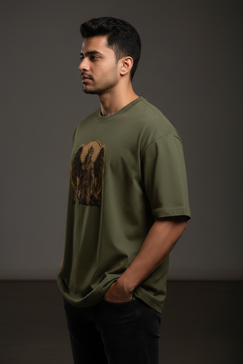 Unisex Men & Women Epic Garuda Printed Oversized T-Shirt